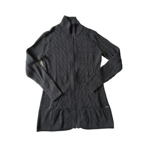 Eddie Bauer Dark Gray Cable Knit Ribbed Cotton Blend Full Zip Sweater Women's XL